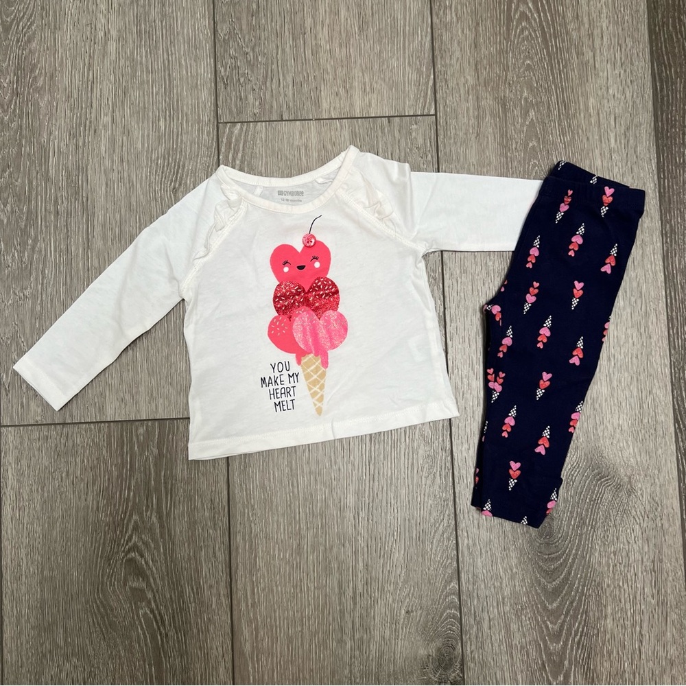 GYMBOREE 2PC VALENTINES LONG SLEEVE SHIRT AND PANTS OUTFIT 12-18MO